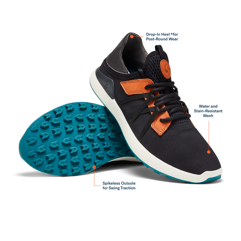 Manele Men’s Breathable Golf Shoes - Black / Dark Shadow | OluKai Men