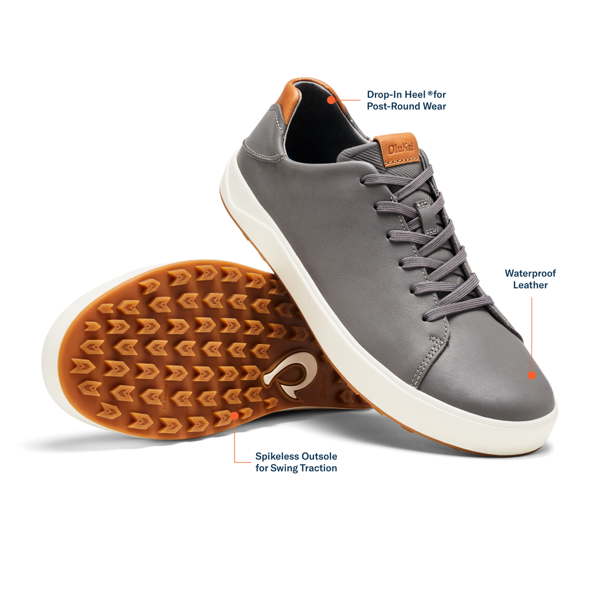 Wai‘alae Men’s Waterproof Leather Golf Shoes - Stone | OluKai Men