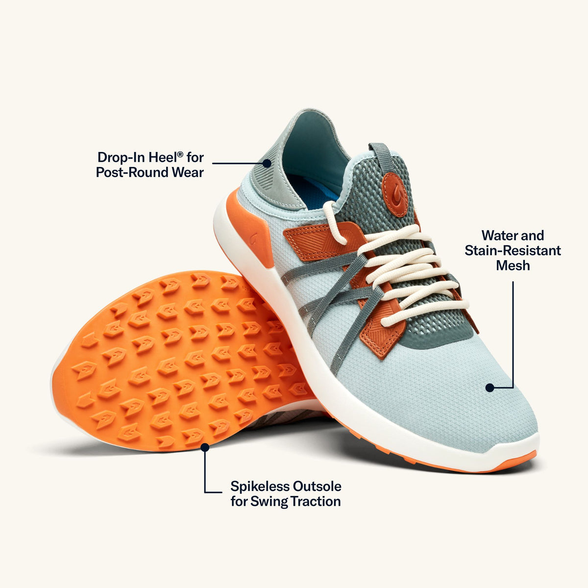 Manele Men’s Breathable Golf Shoes - Pale Moss / Molten Orange | OluKai Men