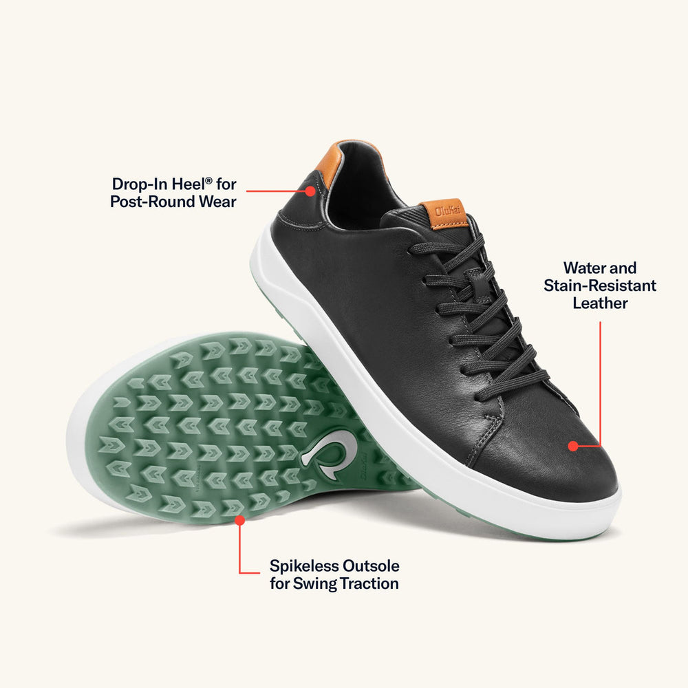 Wai‘alae Men’s Waterproof Leather Golf Shoes - Black | OluKai Men