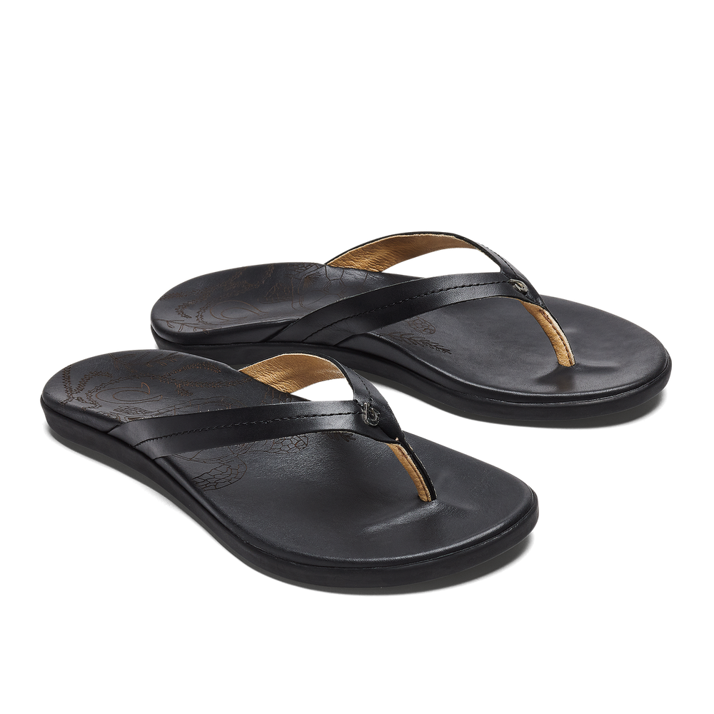 Honu Women’s Leather Beach Sandals - Black | OluKai Women