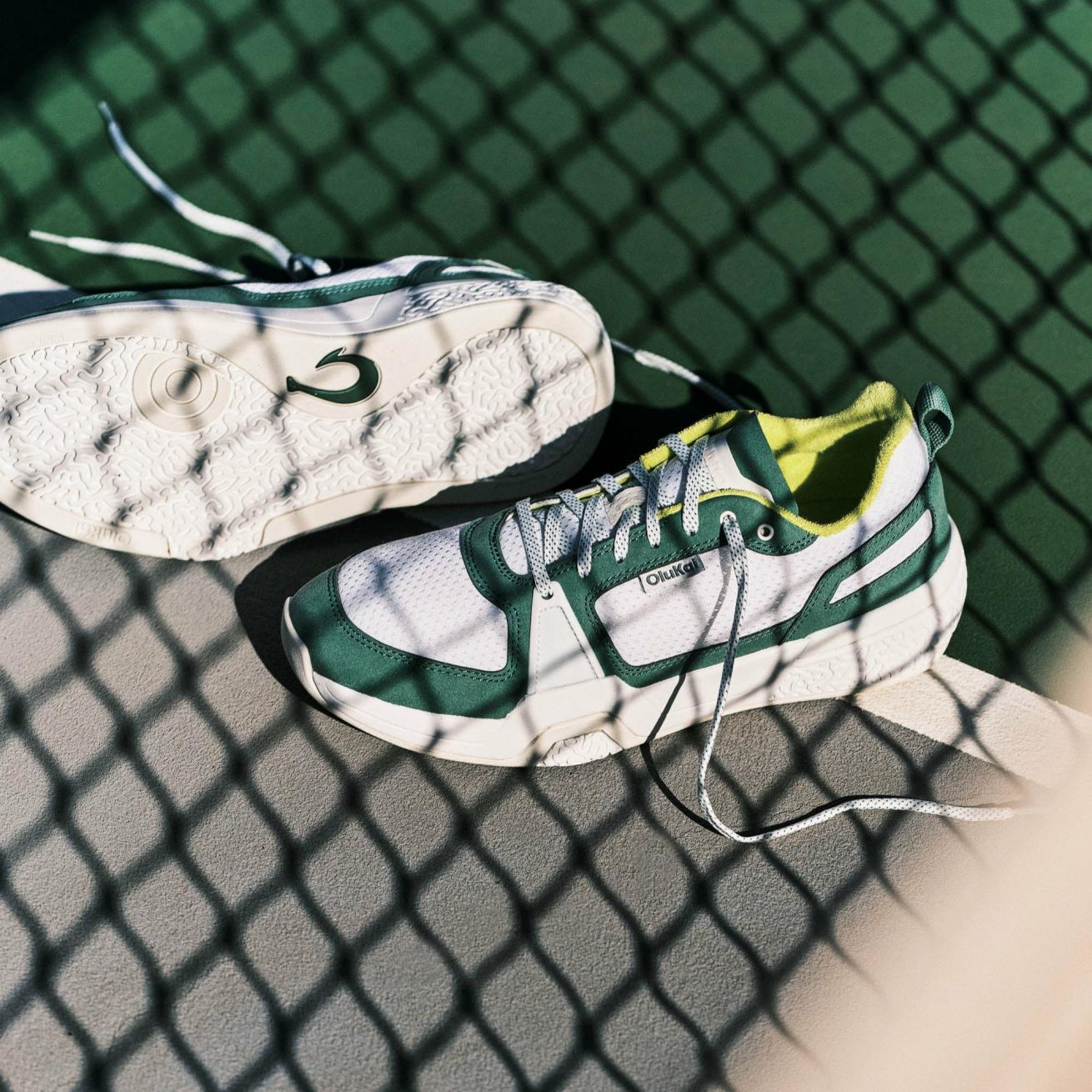 Olukai ‘Anau Pickleball Shoes - Bright White / Leaf | Men Court