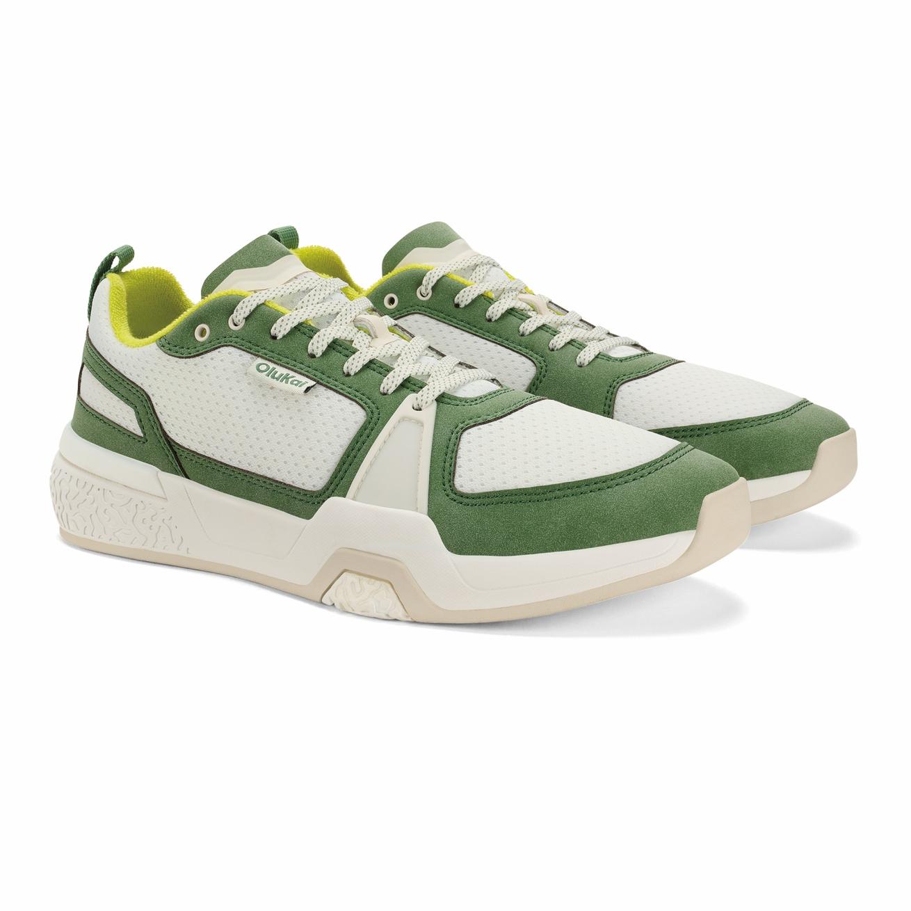 Olukai ‘Anau Pickleball Shoes - Bright White / Leaf | Men Court