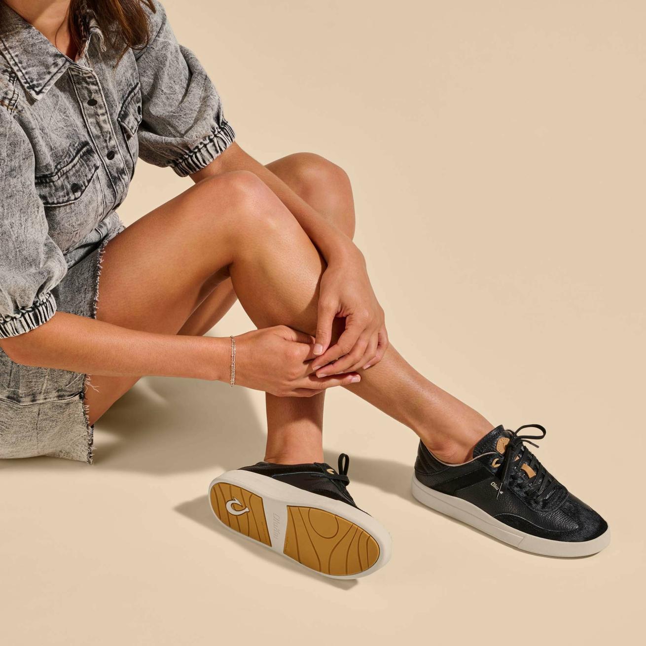 Olukai Hā’upu ‘Oho Leather Sneakers - Black | Women Leather