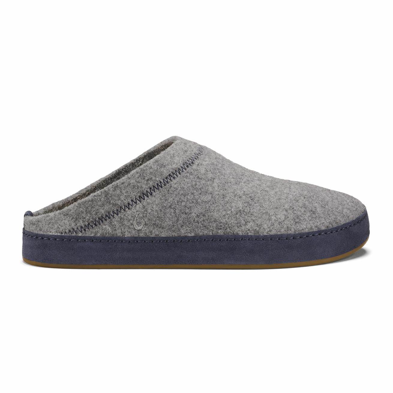 Olukai Hāmani Hulu Wool Mule Slippers - Graphite / Trench Blue | Men Warm Weather