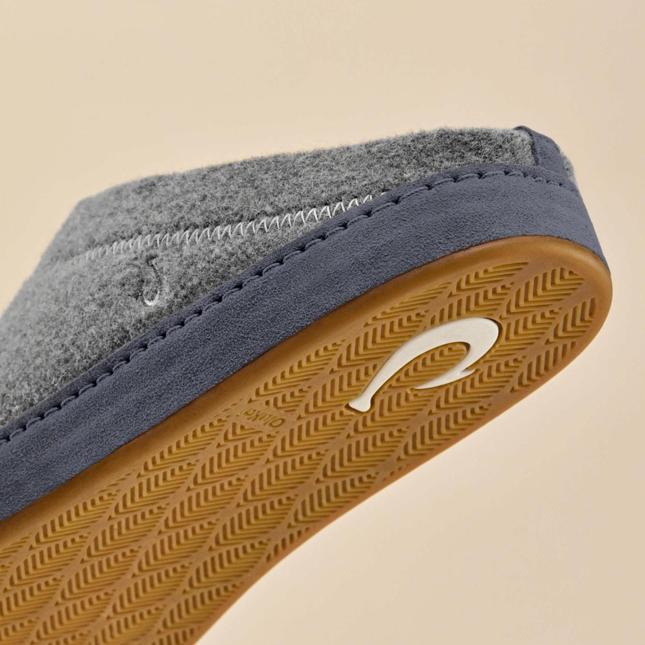 Olukai Hāmani Hulu Wool Mule Slippers - Graphite / Trench Blue | Men Warm Weather