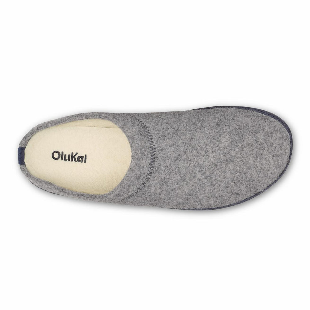 Olukai Hāmani Hulu Wool Mule Slippers - Graphite / Trench Blue | Men Warm Weather