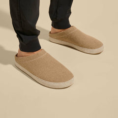 Olukai Hāmani Hulu Wool Mule Slippers - Oatmeal | Men Indoor/Outdoor