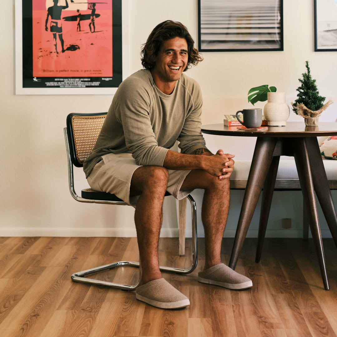 Olukai Hāmani Hulu Wool Mule Slippers - Oatmeal | Men Indoor/Outdoor