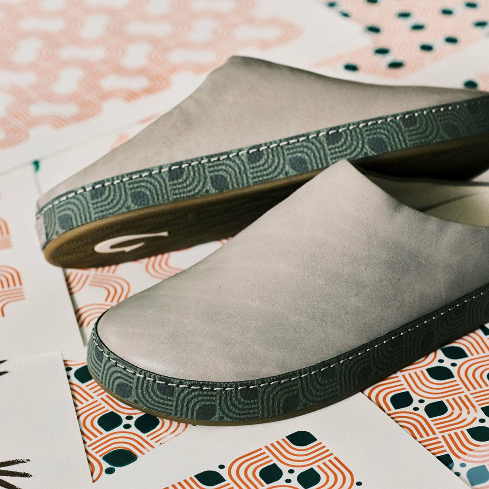 Olukai Hāmani Leather Mules - Mist | Men Leather