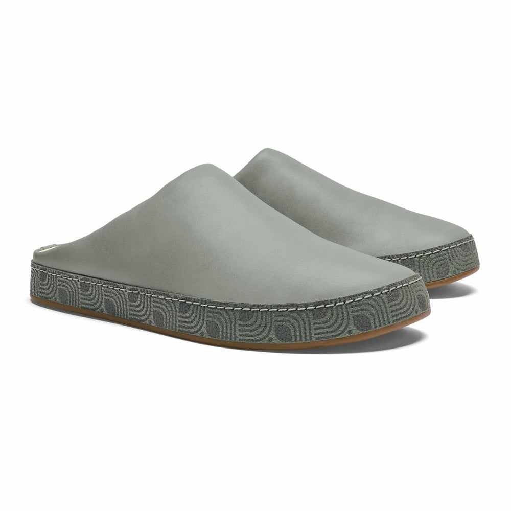 Olukai Hāmani Leather Mules - Mist | Men Leather
