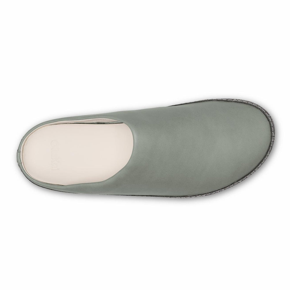 Olukai Hāmani Leather Mules - Mist | Men Leather