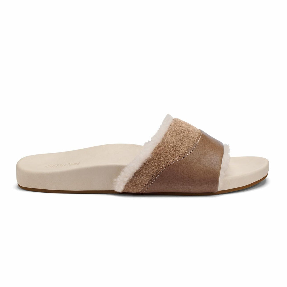 Olukai Hō‘ala Slide Slide Slipper Sandals - Tan / Puka | Women Indoor/Outdoor
