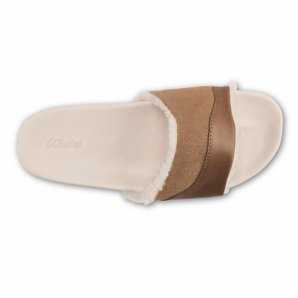 Olukai Hō‘ala Slide Slide Slipper Sandals - Tan / Puka | Women Indoor/Outdoor