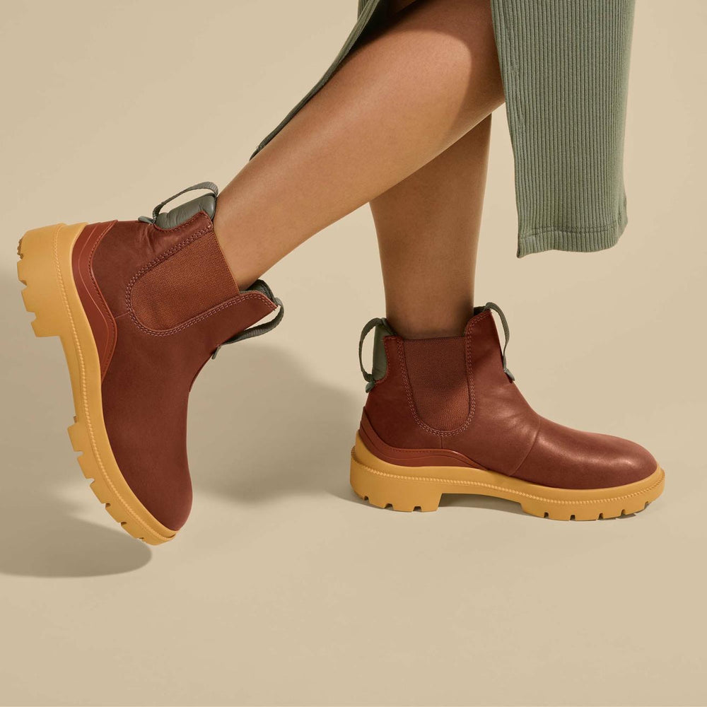Olukai Hehi Waterproof Leather Booties - Fox / Hunter | Women Leather