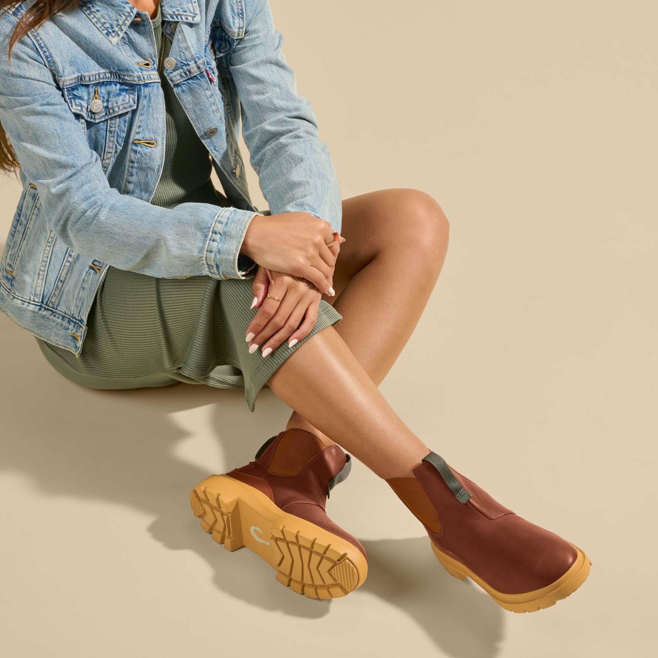 Olukai Hehi Waterproof Leather Booties - Fox / Hunter | Women Leather