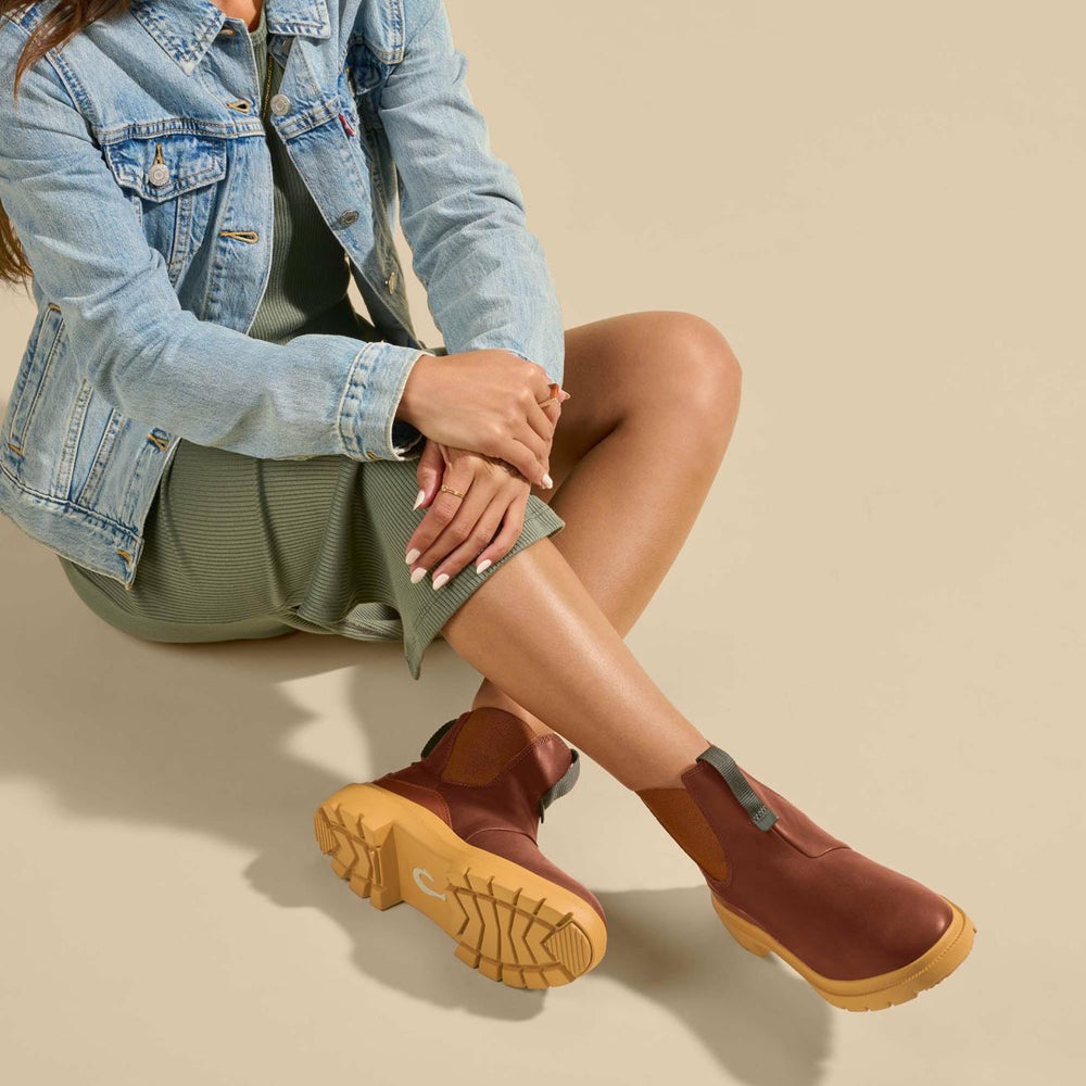 Olukai Hehi Waterproof Leather Booties - Fox / Hunter | Women Leather