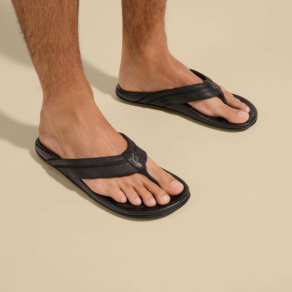 Olukai Hiapo - Lava Rock Leather Beach Sandals | Men Leather