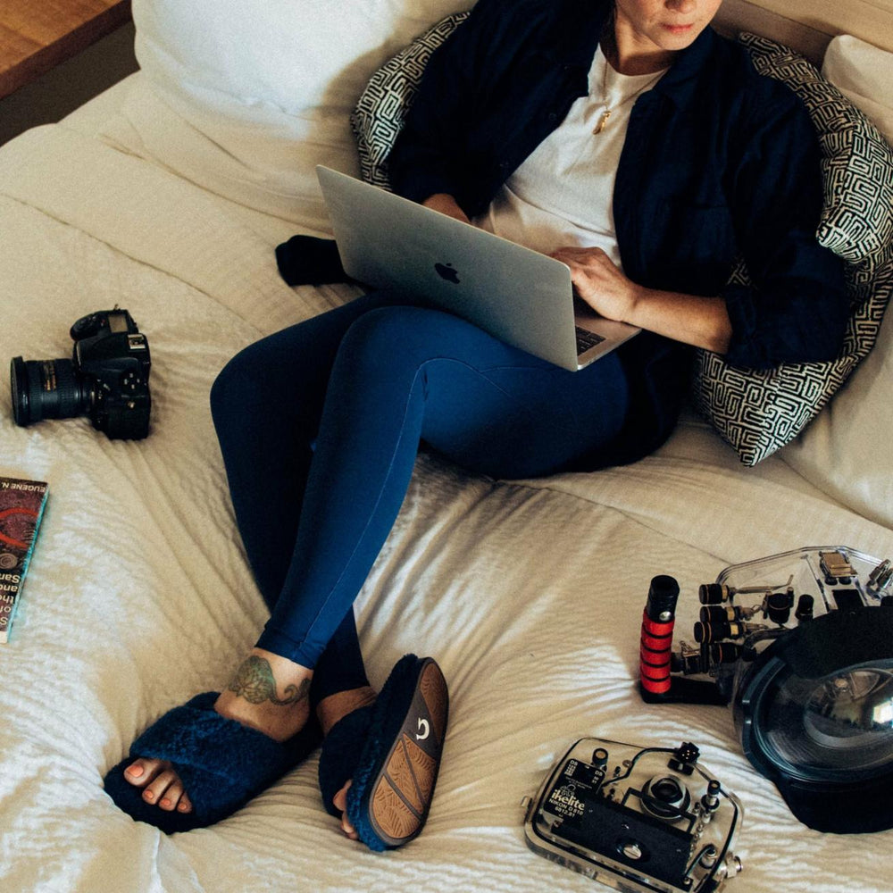 Olukai Hila Heu Slide Slipper Sandals - Moonlit Ocean | Women Cold Weather