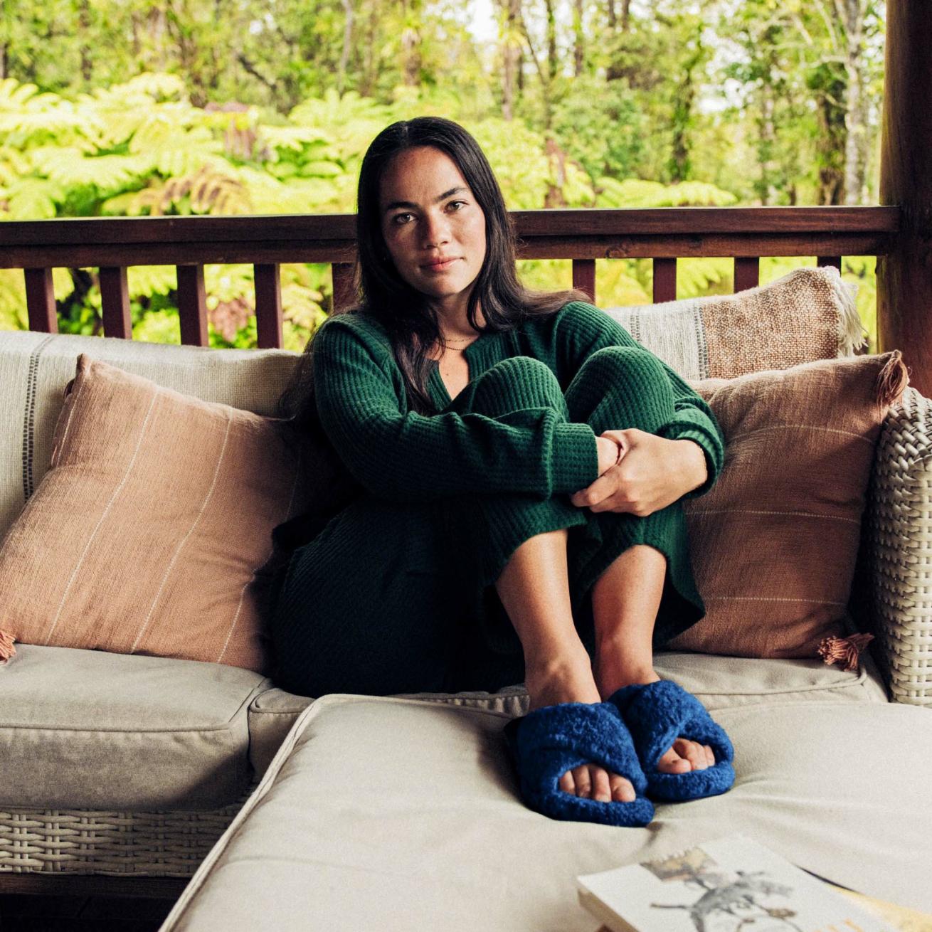 Olukai Hila Heu Slide Slipper Sandals - Moonlit Ocean | Women Cold Weather