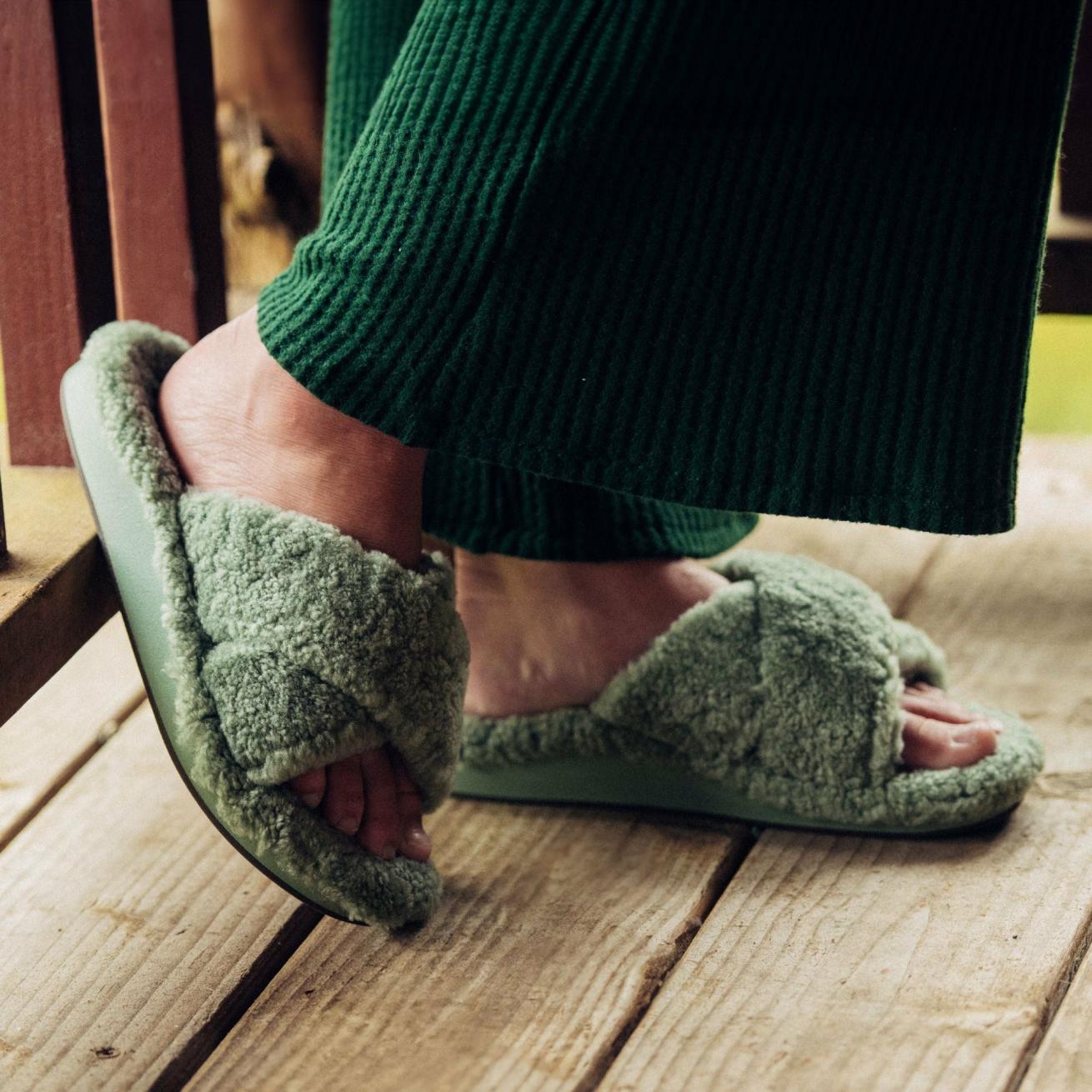 Olukai Hila Heu Slide Slipper Sandals - Muted Green | Women Slides