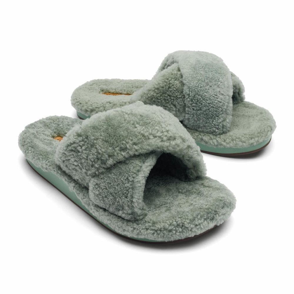Olukai Hila Heu Slide Slipper Sandals - Muted Green | Women Slides