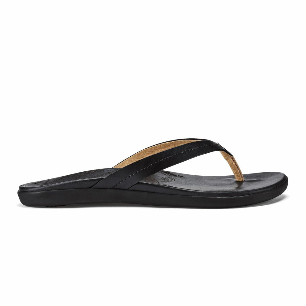 Olukai Honu Leather Beach Sandals - Black | Women Leather