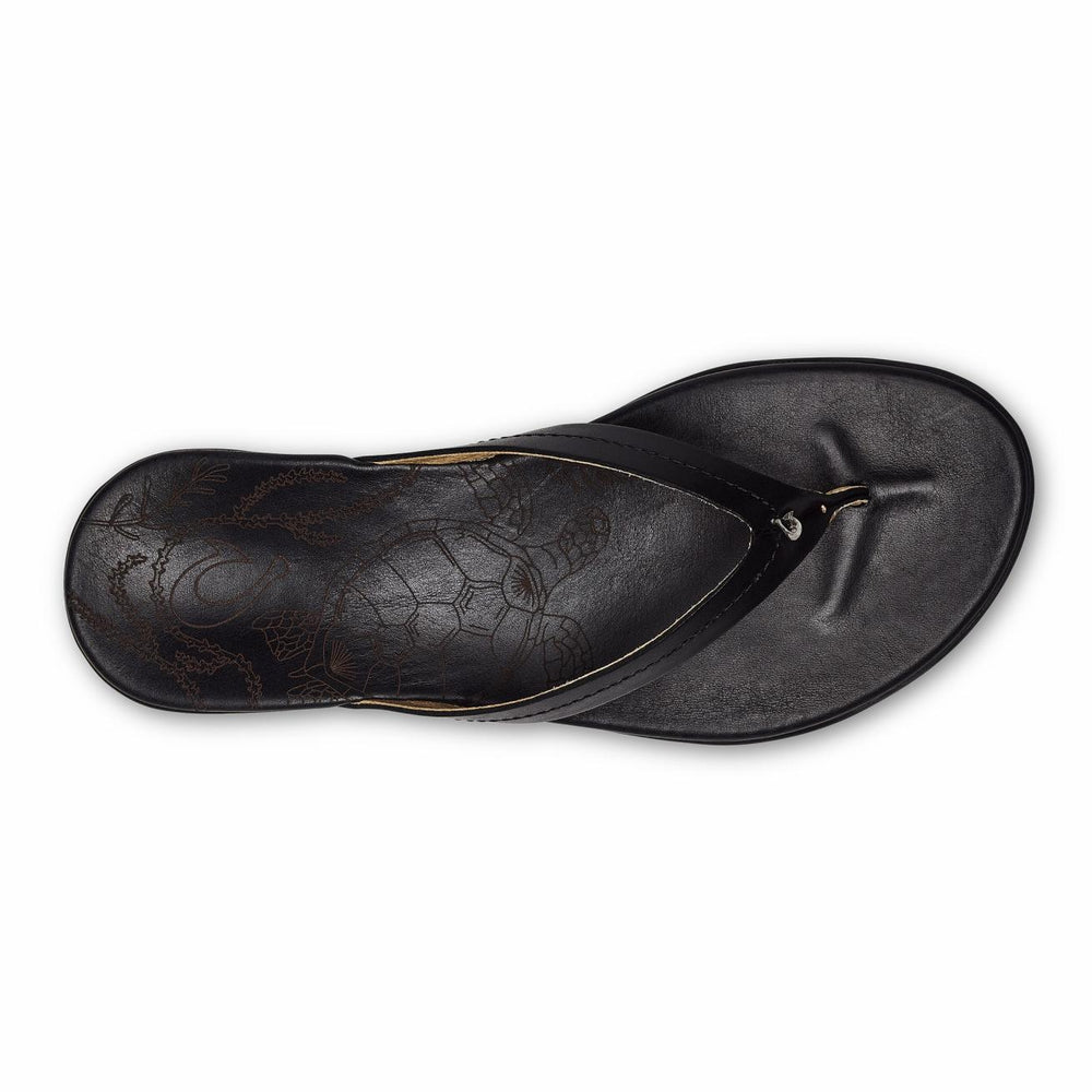 Olukai Honu Leather Beach Sandals - Black | Women Leather
