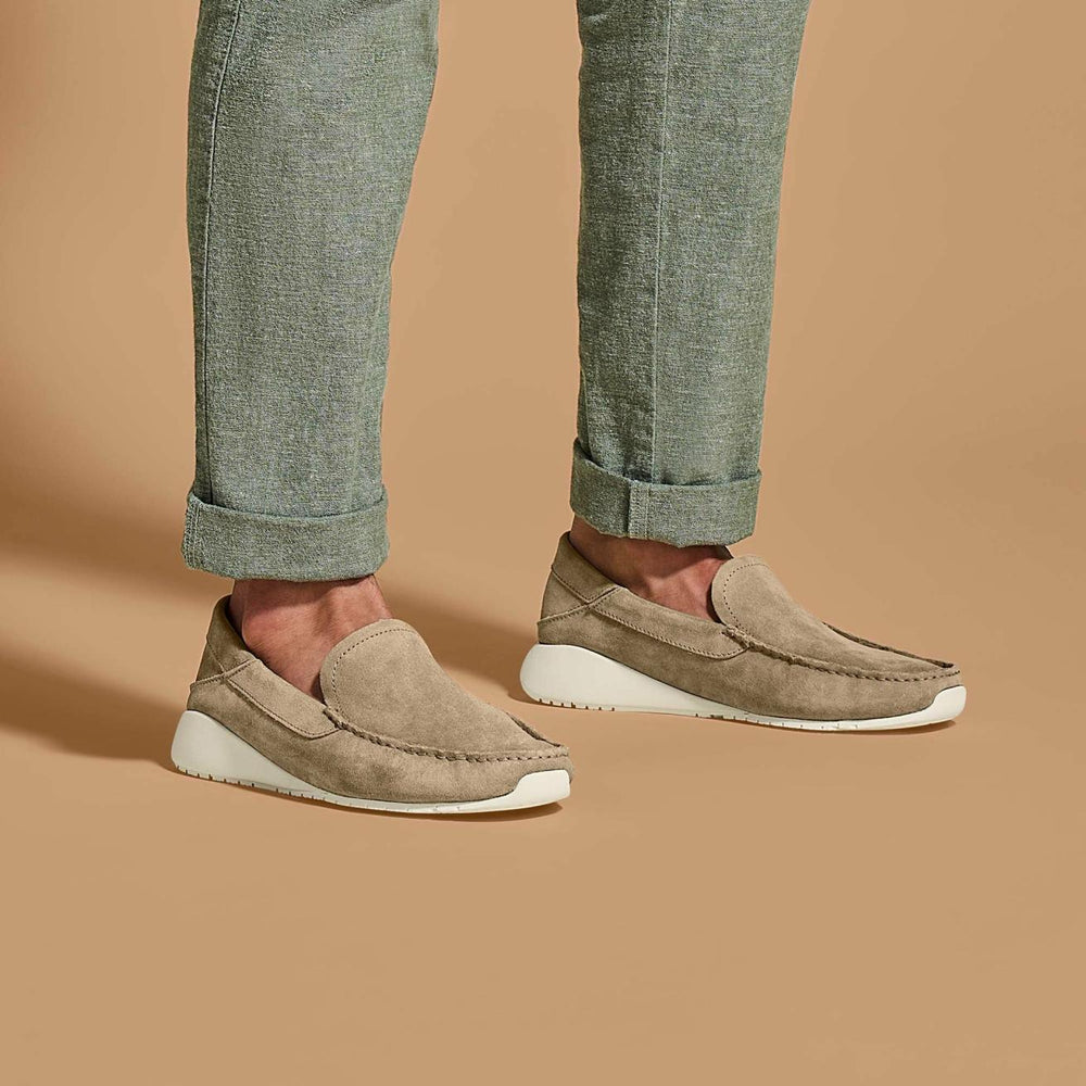 Olukai Ka‘a Loafer Italian Suede Shoes - Oatmeal | Men Slip-On