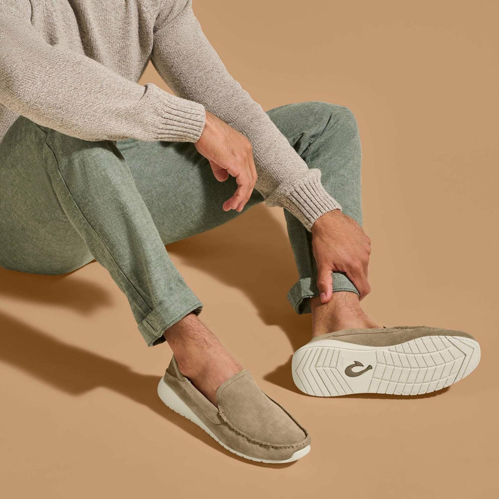 Olukai Ka‘a Loafer Italian Suede Shoes - Oatmeal | Men Slip-On