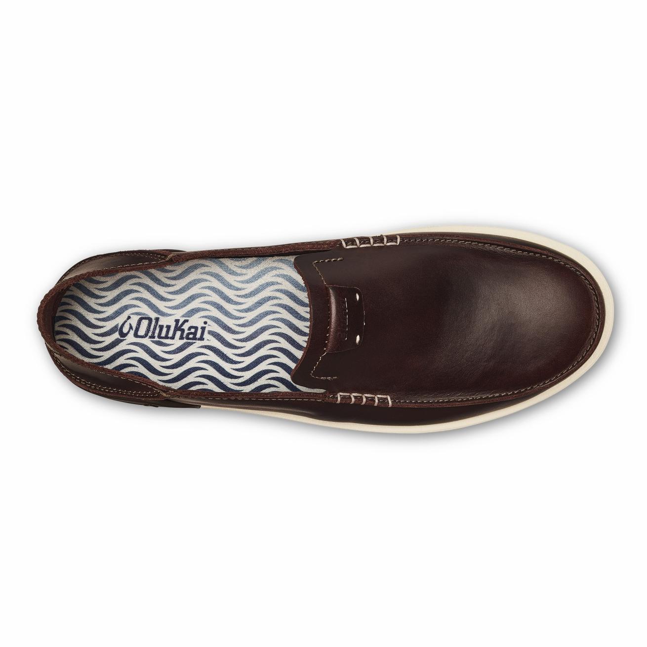Olukai Kākaha Leather Slip-On Shoes - Dark Java | Men Leather