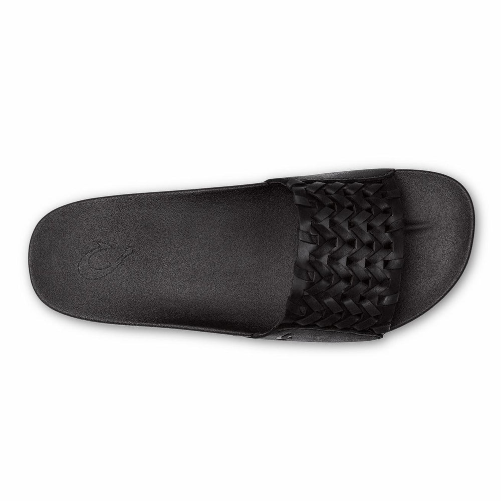 Olukai Kāmola Leather Slide Sandals - Black | Women Leather