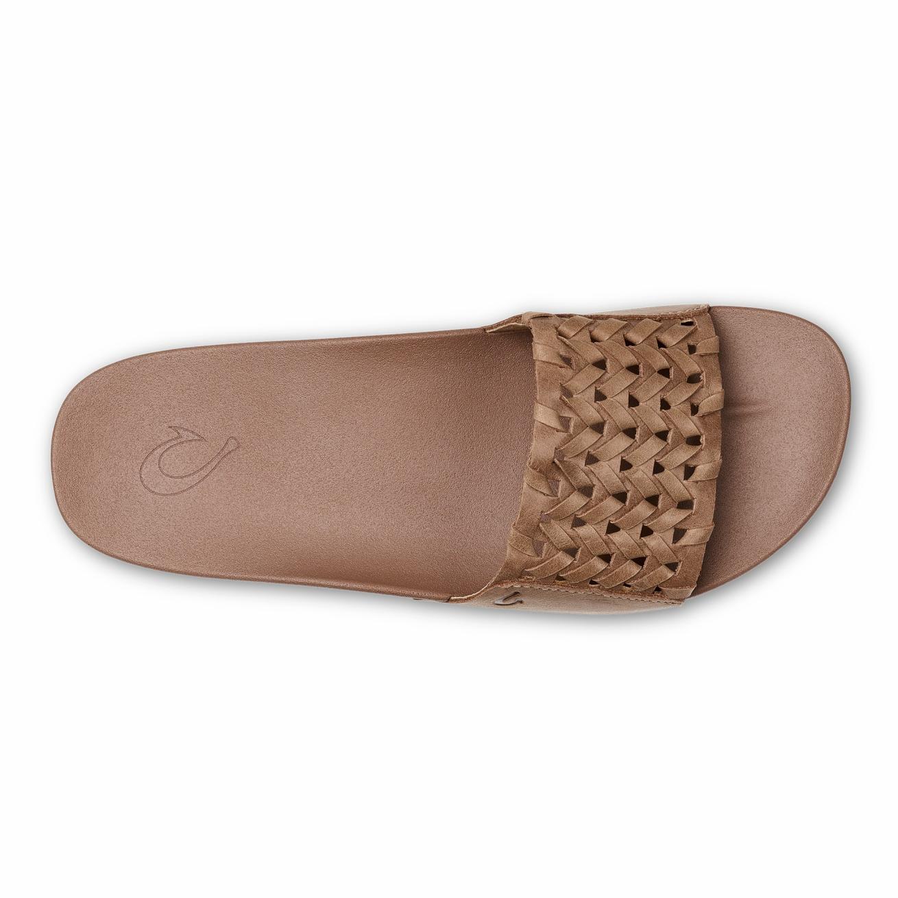 Olukai Kāmola Leather Slide Sandals - Tan | Women Slides