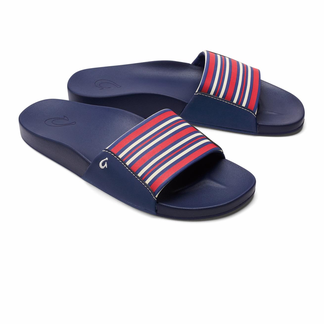 Olukai Kīpuni Slide Sandals - Trench Blue / Stripe - Color | Women Slides