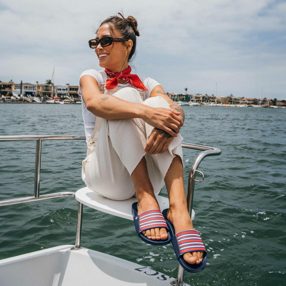 Olukai Kīpuni Slide Sandals - Trench Blue / Stripe - Color | Women Slides