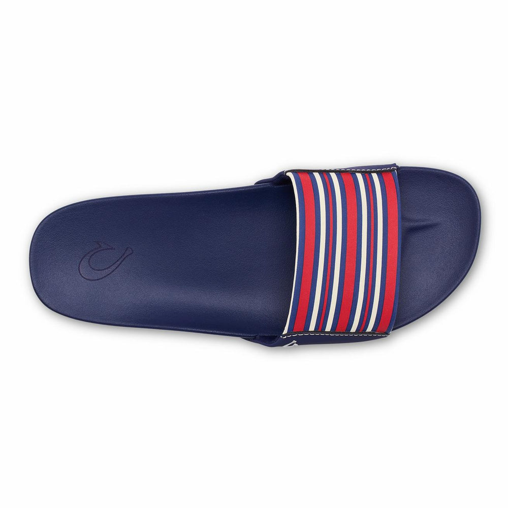 Olukai Kīpuni Slide Sandals - Trench Blue / Stripe - Color | Women Slides