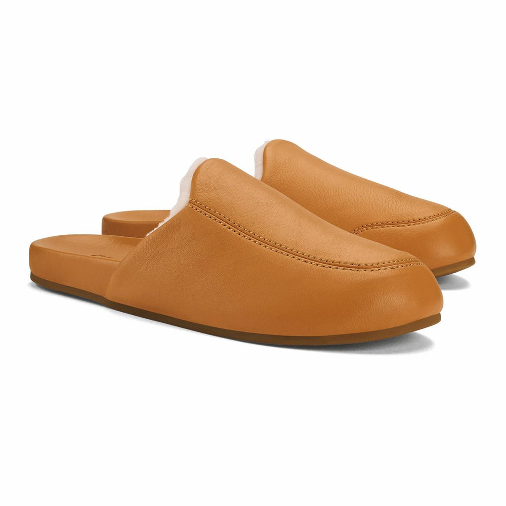 Olukai Kōnea Leather Slipper Mules - Saddle | Women Indoor/Outdoor