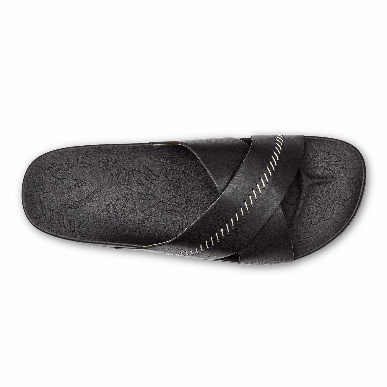 Olukai Kipe‘a ‘Olu Slide Sandals - Black | Women Leather