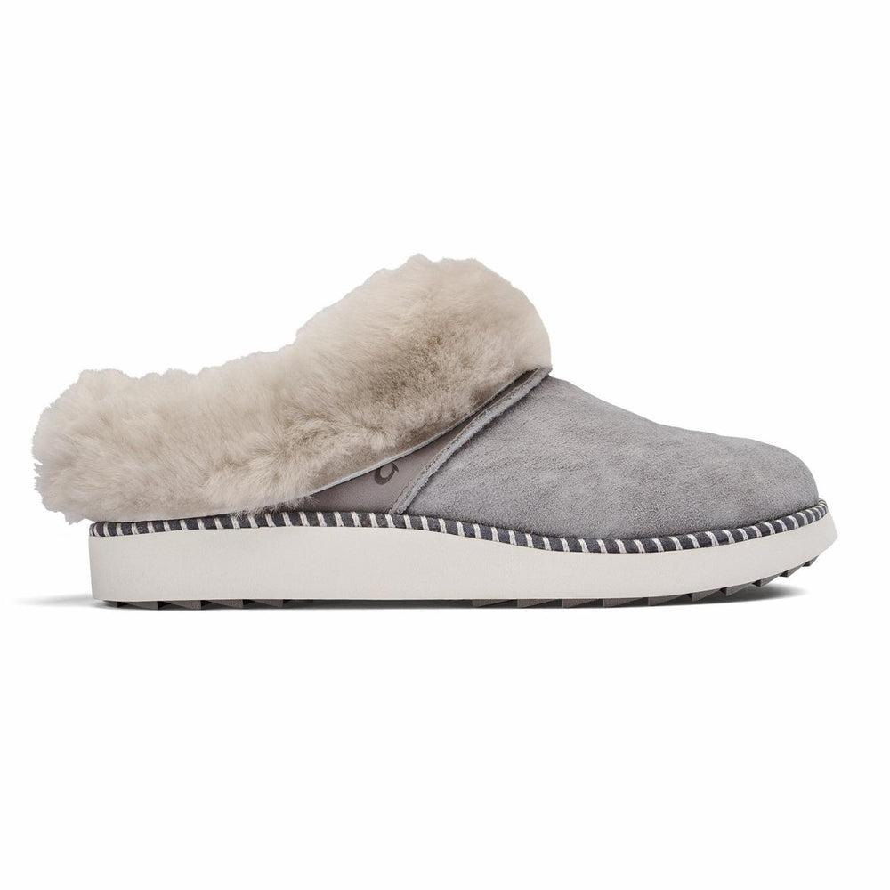 Olukai Ku‘i Fuzzy Slip-On Slippers - Fog | Women Indoor/Outdoor