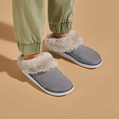 Olukai Ku‘i Fuzzy Slip-On Slippers - Fog | Women Indoor/Outdoor