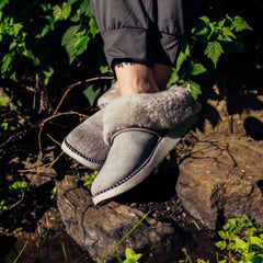 Olukai Ku‘i Fuzzy Slip-On Slippers - Fog | Women Indoor/Outdoor