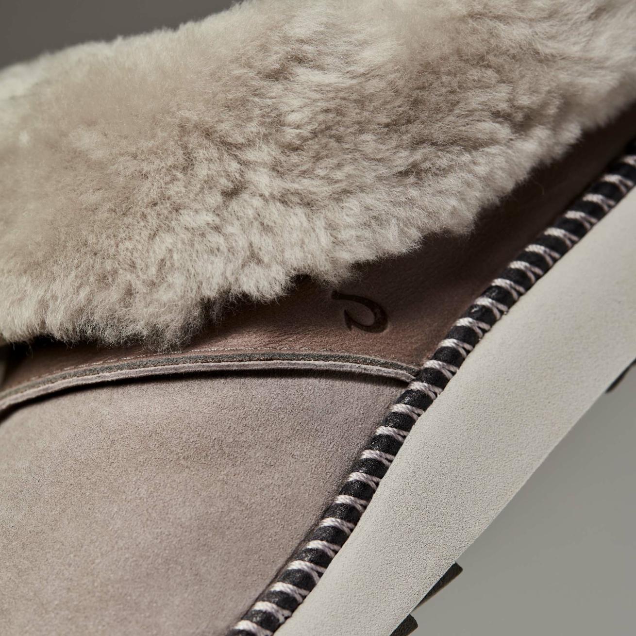 Olukai Ku‘i Fuzzy Slip-On Slippers - Fog | Women Indoor/Outdoor