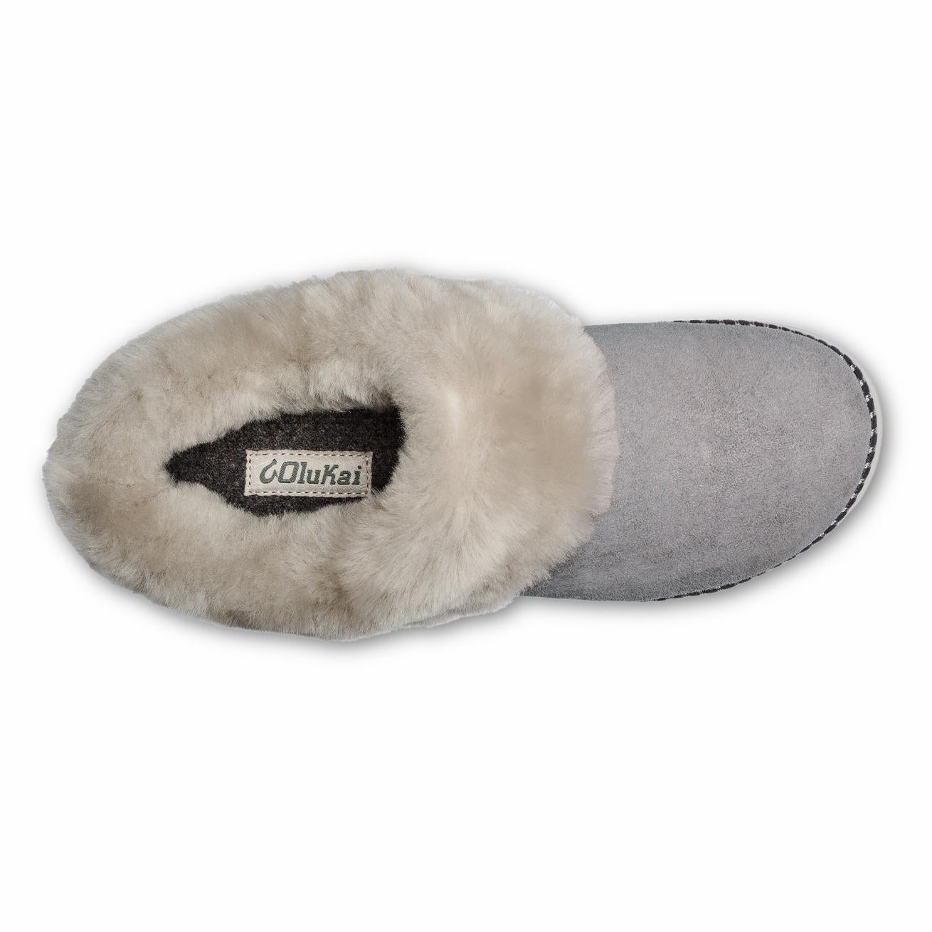 Olukai Ku‘i Fuzzy Slip-On Slippers - Fog | Women Indoor/Outdoor