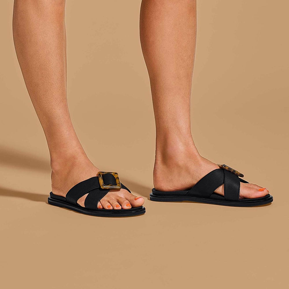 Olukai La‘i Slide Slide Beach Sandals - Black | Women Slides