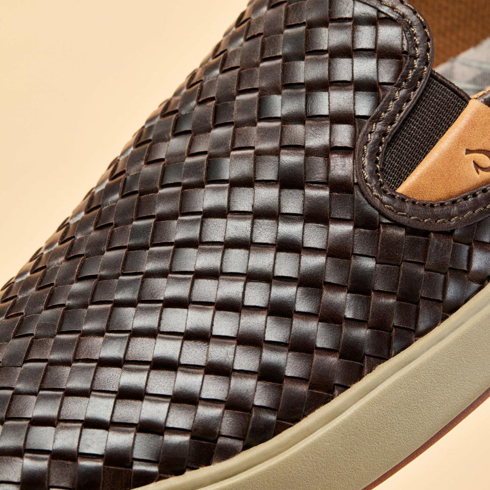 Olukai Lae‘ahi Lauhala Leather Slip-On Sneakers - Dark Wood | Men Slip-On