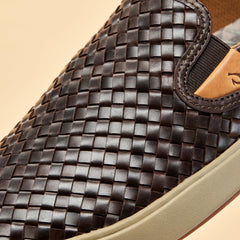 Olukai Lae‘ahi Lauhala Leather Slip-On Sneakers - Dark Wood | Men Slip-On