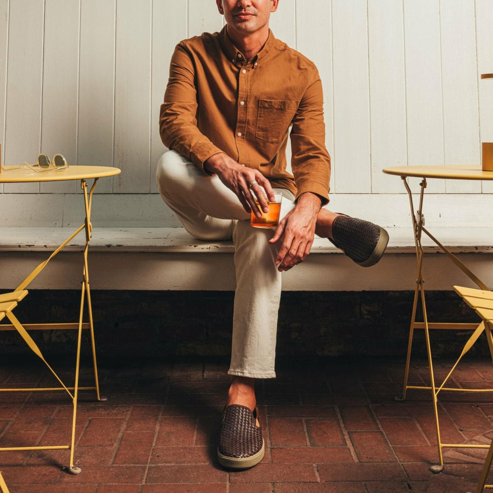 Olukai Lae‘ahi Lauhala Leather Slip-On Sneakers - Dark Wood | Men Slip-On