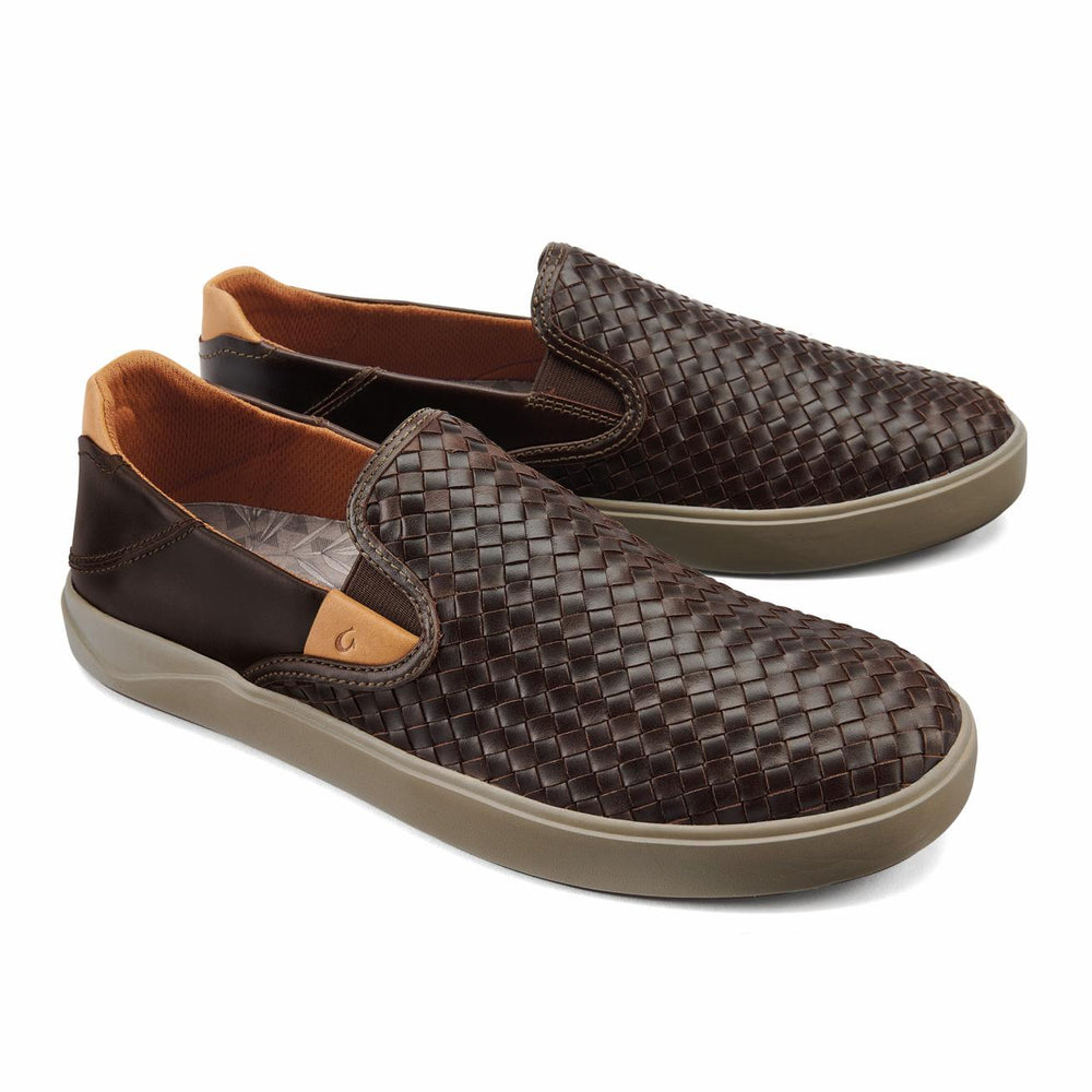 Olukai Lae‘ahi Lauhala Leather Slip-On Sneakers - Dark Wood | Men Slip-On