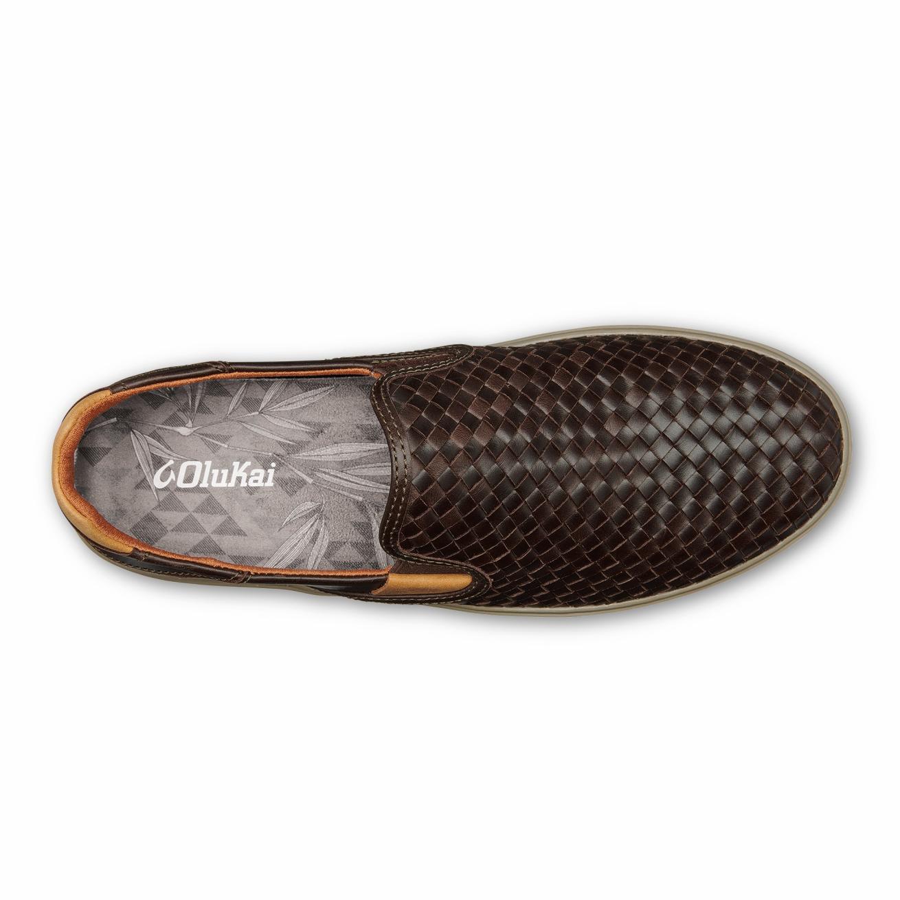Olukai Lae‘ahi Lauhala Leather Slip-On Sneakers - Dark Wood | Men Slip-On