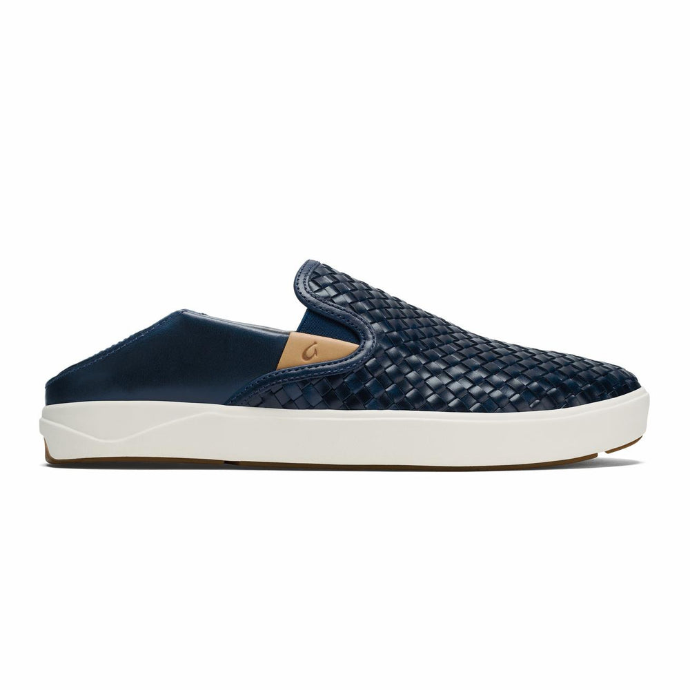 Olukai Lae‘ahi Lauhala Leather Slip-Ons - Trench Blue | Men Leather